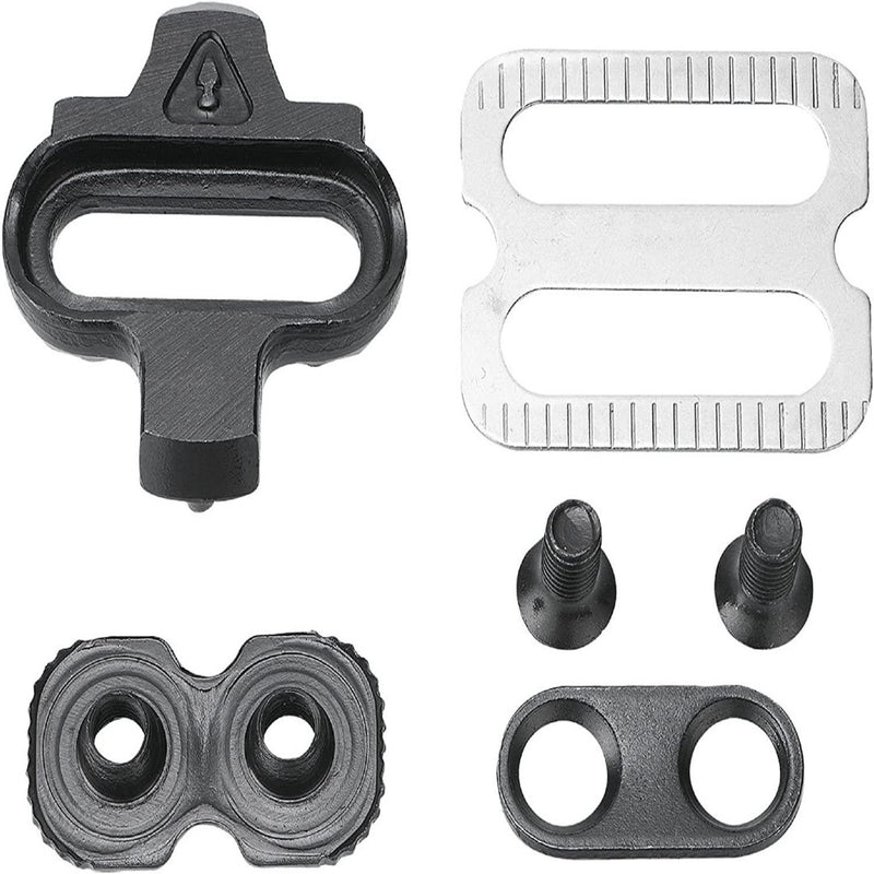 Load image into Gallery viewer, De SPD pedalenset bestaat uit metalen en plastic onderdelen: twee bouten, twee platen en één schoenplaatje. Perfect voor SPD-enthousiastelingen, alle onderdelen zijn elegant gerangschikt op een witte achtergrond, ideaal voor toegewijde fietsers die op zoek zijn naar betrouwbaarheid.
