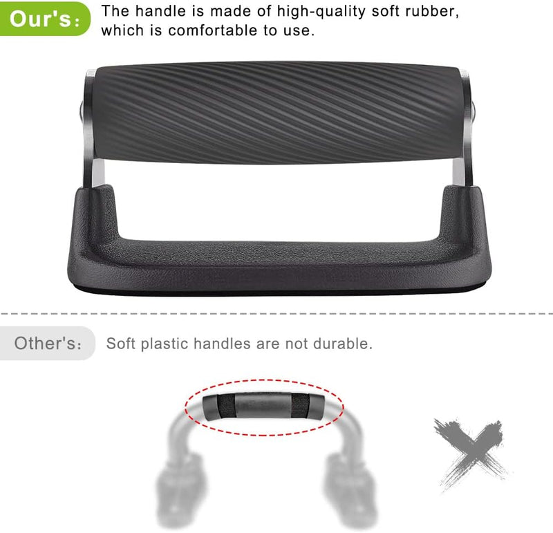 Laad afbeelding in Galerijviewer, Twee handvatontwerpen vergeleken: De bovenste handgreep van de Push-upbars van &quot;Our&quot; is voorzien van zacht rubber voor een comfortabele grip, waardoor de belasting van de gewrichten wordt verlicht. De onderste handgreep van &quot;Other&quot; is gemaakt van zacht plastic met een kruismarkering, wat aangeeft dat de duurzaamheid ervan niet optimaal is.
