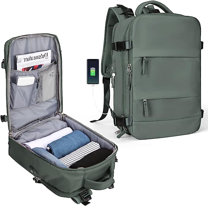 Laad afbeelding in Galerijviewer, De ultieme reisrugzak voor elk avontuur, gemaakt van duurzaam polyester, een open compartiment voor kleding, documenten en een USB-oplaadpoort voor gadgets.
