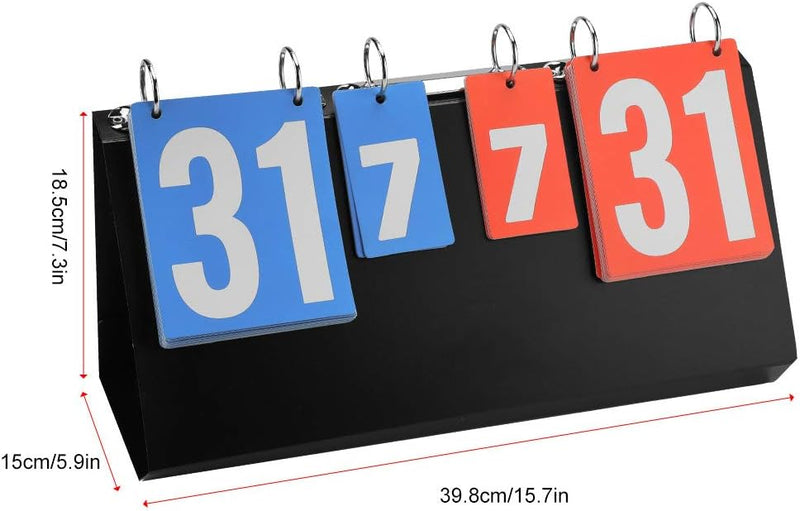 Load image into Gallery viewer, Het Draagbaar scorebord is zwart met blauwe en rode cijferkaarten, is gebruiksvriendelijk ontworpen en is 39,8 cm breed, 18,5 cm hoog en 15 cm diep voor eenvoudig transport.
