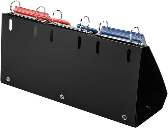 De gebruiksvriendelijke zwarte bureau-organizer biedt ruimte aan drie open ringbanden in levendig rood, blauw en strak zilver, vergelijkbaar met de manier waarop het draagbare scorebord efficiënt de scores bijhoudt.