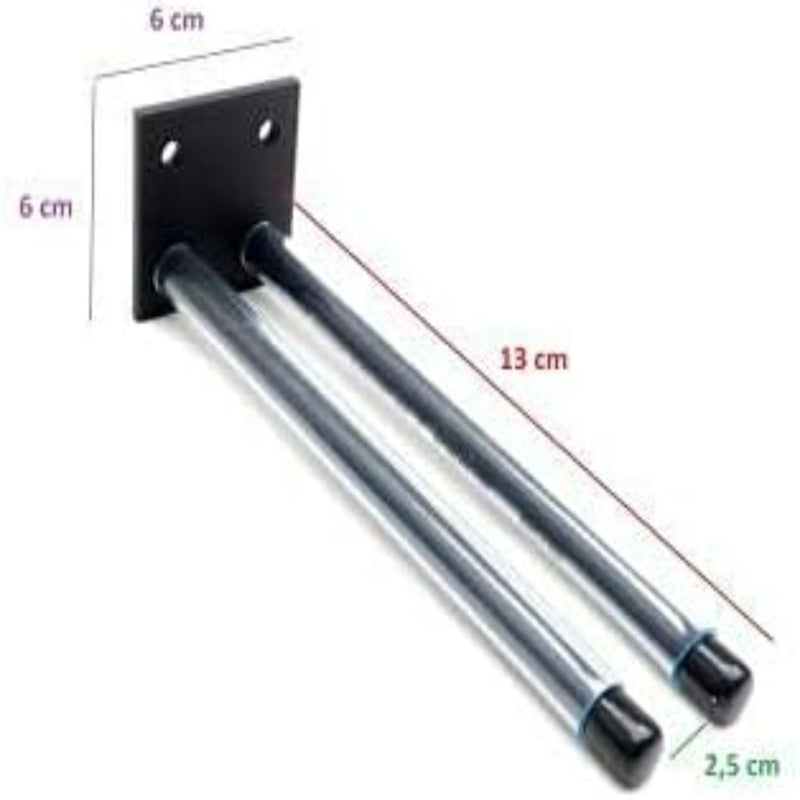 Laad afbeelding in Galerijviewer, Ski-opslag op de muur: een praktische en duurzame oplossing voor je ski&#39;s, voorzien van een metalen haarspeldpoot met twee stangen, gemaakt van gepoedercoat staal, van 13 cm hoog, met een basisbreedte van 6 cm en 2,5 cm afstand tussen de stangen.
