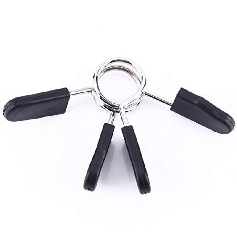 Load image into Gallery viewer, Het product &quot;Veilig en efficiënt trainen met spring clip kragen voor gewichtheffen&quot; is een zilveren veerbelaste clip met drie zwart gevoerde handvatten in een sterpatroon op wit.
