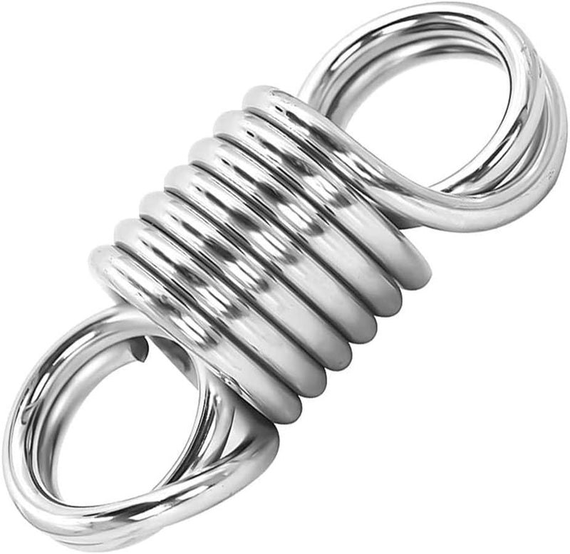 Laad afbeelding in Galerijviewer, Een zilveren metalen fidget-speeltje met in elkaar grijpende ringen in de vorm van een oneindigheidssymbool is voorzien van een opgerolde centrale veer, die een soepele beweging biedt die doet denken aan een bokszakveer, vergelijkbaar met &quot;Snellere, krachtigere en veiligere training met onze bokszakveer.
