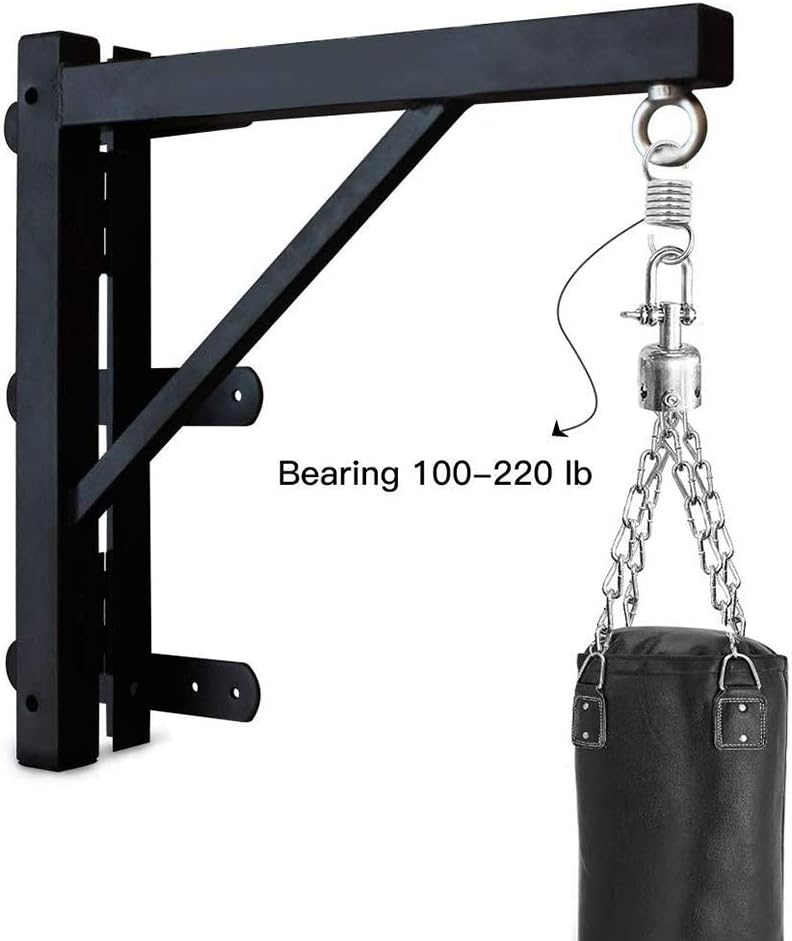 Laad afbeelding in Galerijviewer, De aan de muur gemonteerde bokszakhanger bestaat uit een stevig zwart metalen frame, ketting, haak en bokszakveer. Ontworpen voor veilige ondersteuning van stalen bokszakken van 100-220 lb. Productnaam: Snellere, krachtigere en veiligere training met onze bokszakveer.
