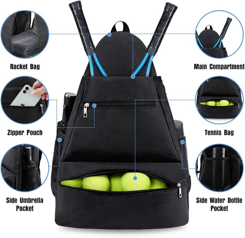 Laad afbeelding in Galerijviewer, De tennistas &quot;Upgrade je tennisgame&quot;, gemaakt van duurzaam polyester, is voorzien van vakken voor rackets, ballen en accessoires: een speciaal racketvak, ruim hoofdvak, ritsvak, zijvak voor paraplu en vak voor waterfles.
