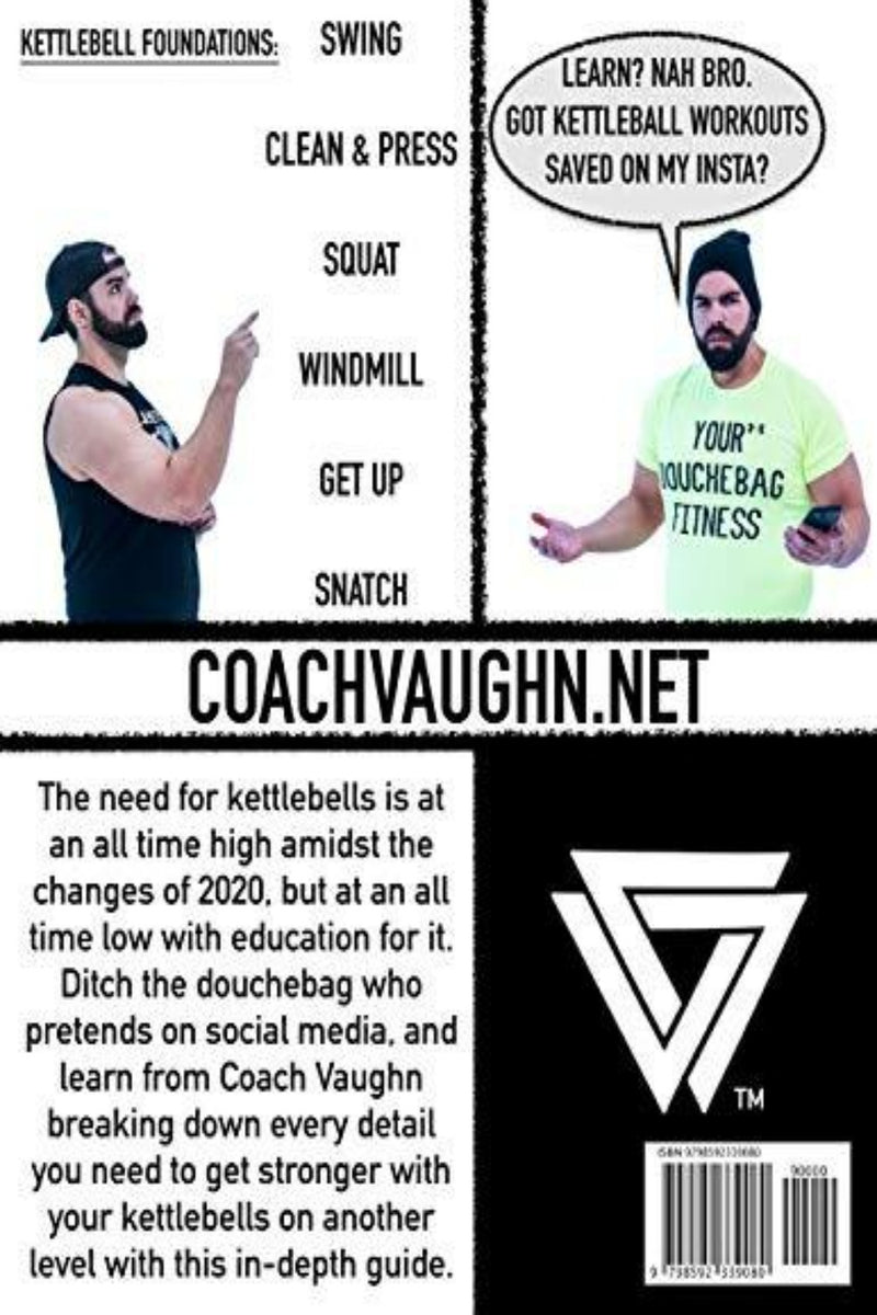 Laad afbeelding in Galerijviewer, Twee mannen met baard bespreken kettlebell-trainingen; een draagt een &quot;Your Douchebag Fitness&quot;-T-shirt. Ontdek kettlebell-training met Coach Vaughns gids, &quot;The Kettlebell Awaits: Kettlebell Strength Guide For Singles &amp; Doubles,&quot; en verbeter uw routine op coachvaughn.net.
