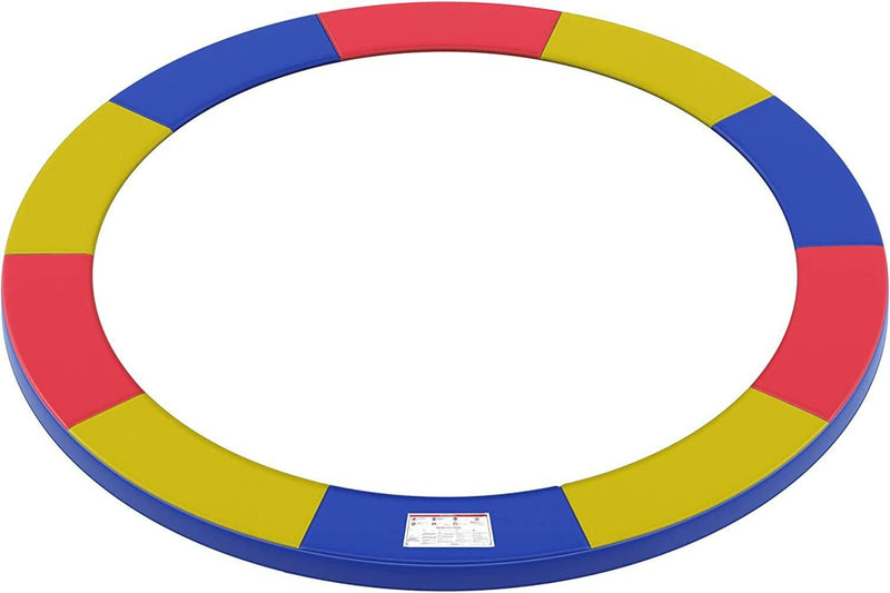 Laad afbeelding in Galerijviewer, Een duurzame schuimmat met rode, blauwe en gele segmenten: &quot;Breng je trampoline tot leven met onze trampoline rand helpen!.
