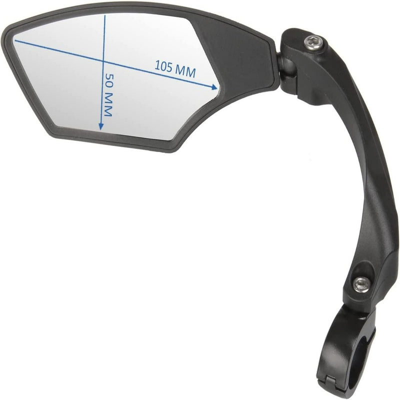 Load image into Gallery viewer, De Verstelbare fietsspiegelset, met zwarte spiegel van 105 mm x 50 mm, een gebogen arm en klem voor veilige montage, verbetering de veiligheid tijdens het fietsen.
