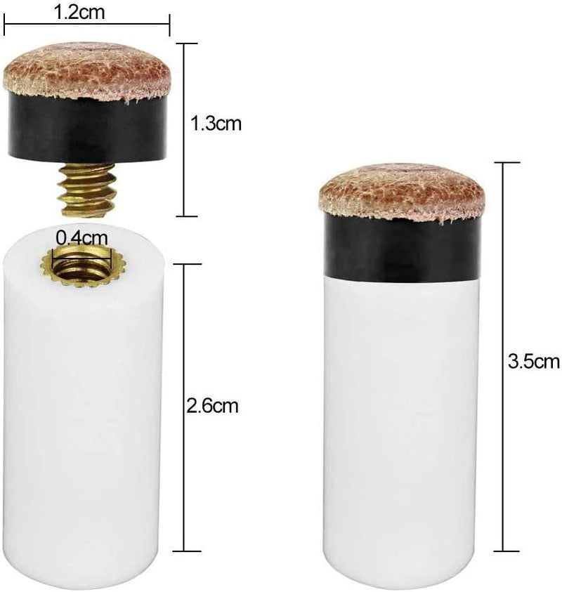 Load image into Gallery viewer, Deze tweedelige verstelbare biljartkeupunt is gemaakt van hoogwaardige materialen en heeft nauwkeurige afmetingen: een hoogte van 3,5 cm, een bovenste diameter van 1,2 cm, een onderste hoogte van 2,6 cm en een schroefdiameter van 0,4 cm voor uitzonderlijke stabiliteit en duurzaamheid.
