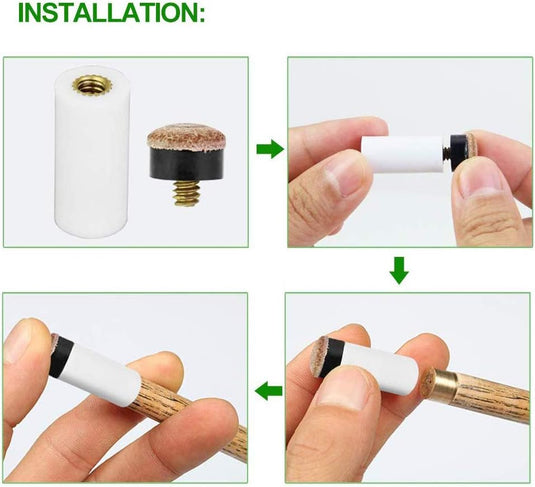 Ontdek onze installatiehandleiding voor het bevestigen van een meubelpootafdekking aan een houten poot met behulp van de meegeleverde schroef en dop. Gemaakt van hoogwaardige materialen, dit zorgt voor een veilige pasvorm en langdurige duurzaamheid van uw meubels. Product: Verbeter je biljartspel met deze hoogwaardige biljartkeu punten.