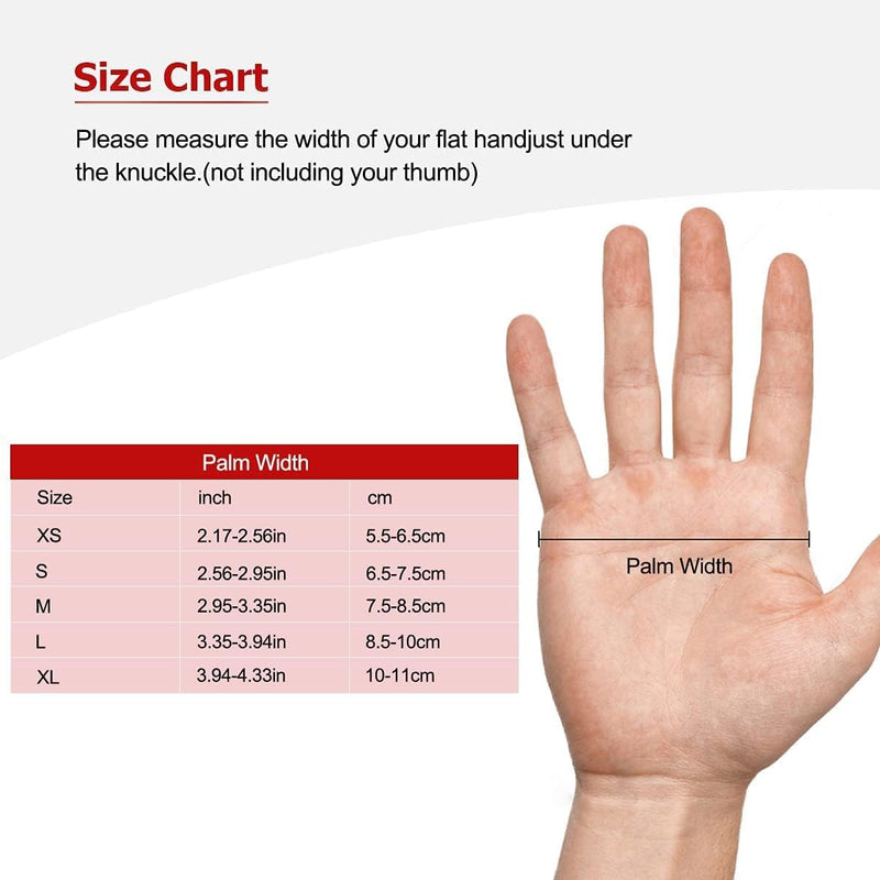 Laad afbeelding in Galerijviewer, Afbeelding van een hand met een maattabel voor handschoenen met palmbreedte in inches en centimeters van XS tot XL, perfect voor &quot;Verbeter je boksvaardigheden met deze taekwondo bokshandschoenen&quot;, gemaakt van duurzaam PU-materiaal om je vechtsportvaardigheden een boost te geven.
