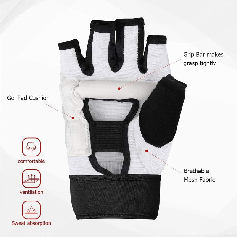 Laad afbeelding in Galerijviewer, Verbeter je vechtsportvaardigheden met Verbeter je boksvaardigheden met deze taekwondo bokshandschoenen. Deze vingerloze handschoenen hebben een gripstang, gelpadkussen, ademende meshstof en slijtvast PU-materiaal voor comfort, prestaties, uitstekende ventilatie en zweetabsorptie.
