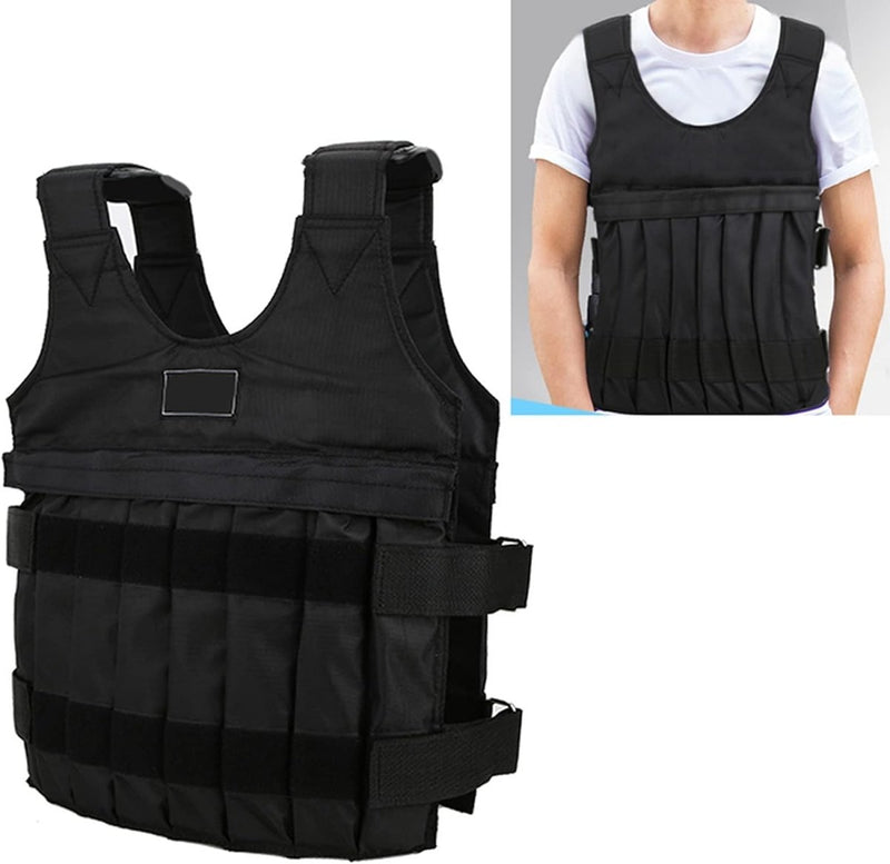Laad afbeelding in Galerijviewer, Het Verstelbaar verzwaard vest, perfect voor sporten thuis en in de sportschool, wordt op een persoon en alleen getoond om de bandjes en verstelbare functies te benadrukken, wat comfort en veelzijdigheid garandeert voor fitnessliefhebbers.
