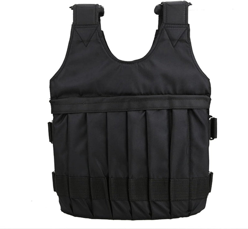 Laad afbeelding in Galerijviewer, Een zwart tactisch vest met zakken aan de voorkant en verstelbare bandjes aan de zijkant, perfect voor thuis sporten. Dit &quot;Verstelbaar verzwaard vest: de ultieme workout voor thuis en in de sportschool&quot; geeft je fitnessroutine een boost door weerstand toe te voegen.
