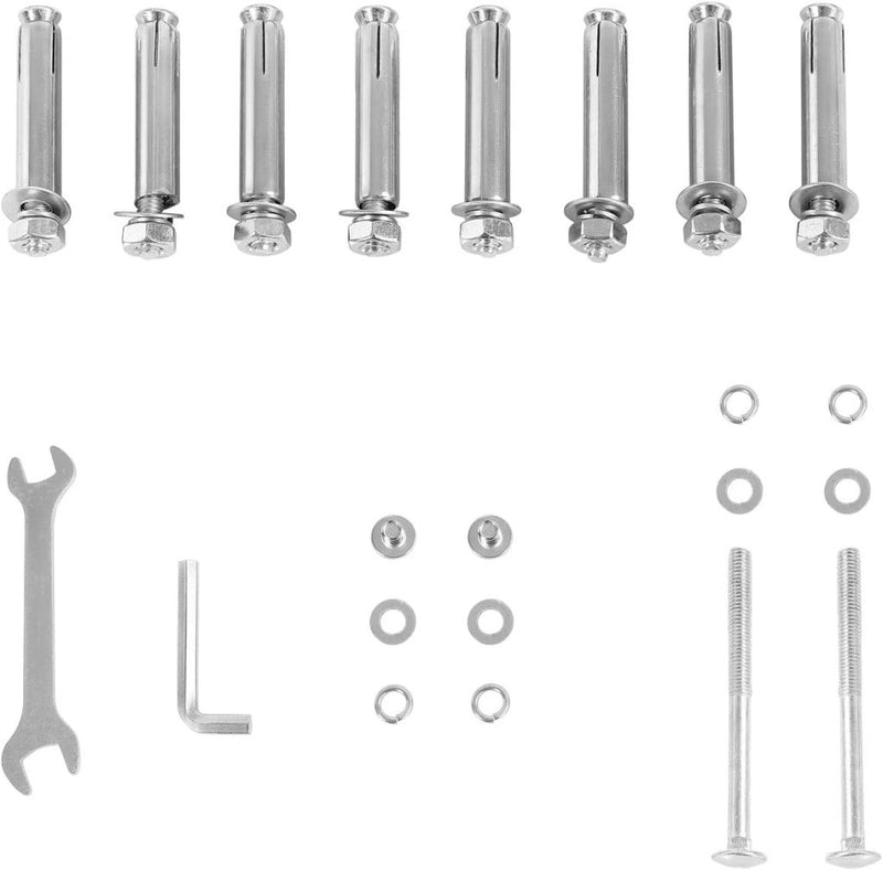 Load image into Gallery viewer, Set metalen muurankers, bouten, moeren, ringen, een inbussleutel en een steeksleutel op een witte achtergrond: ideaal gereedschap voor het installeren van &quot;Versterk je lichaam met de wandgemonteerde optrekstang!&quot; om uw thuisfitnesservaring te verbeteren.
