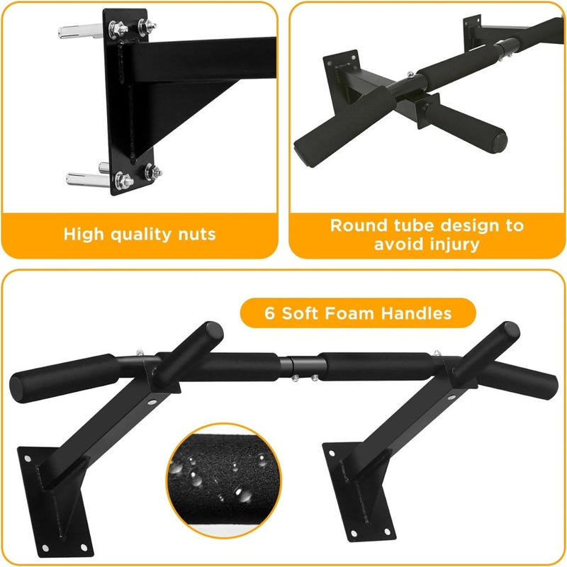 Load image into Gallery viewer, De &quot;Versterk je lichaam met de wandgemonteerde optrekstang&quot; is ideaal voor thuisfitness, met zes zachte schuimhandgrepen en hoogwaardige bouten. Het ronde buisontwerp voorkomt blessures en maakt het een multifunctioneel krachtstation.
