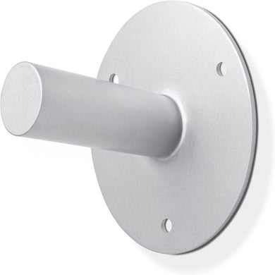Een tijdloos ontwerp: een ruimtebesparende metalen muurbeugel met cilindrische arm en ronde basis met vier schroefgaten.
