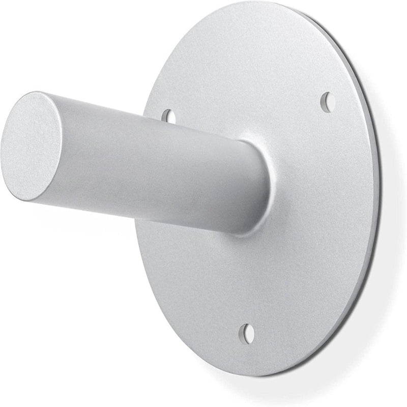 Laad afbeelding in Galerijviewer, Een tijdloos ontwerp: een ruimtebesparende metalen muurbeugel met cilindrische arm en ronde basis met vier schroefgaten.
