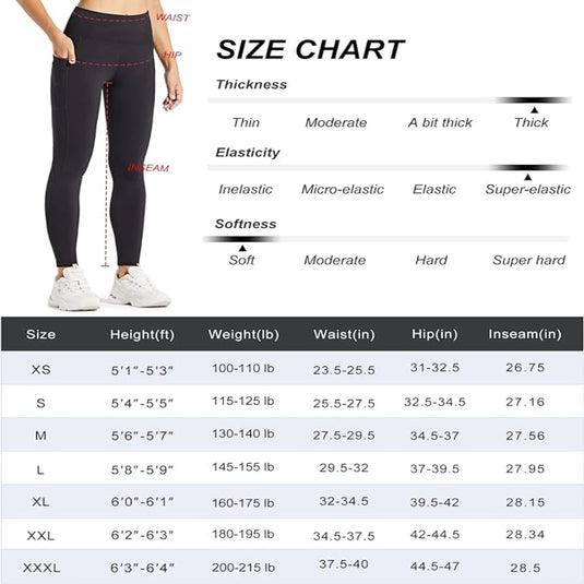 De maattabel voor onze thermische leggings loopt van XS tot XXXL met afmetingen voor lengte, gewicht, taille, heup en binnenbeenlengte. Opties zijn dikte, elasticiteit en zachtheid. Kies voor de "Warm, comfortabel en waterafstotend" stijl met zachte fleece voering voor extra warmte en comfort.