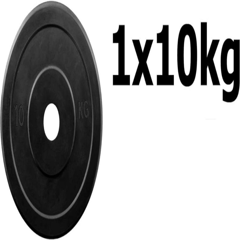 Load image into Gallery viewer, Een &quot;10 KG&quot; halterschijf is verkrijgbaar in zwart rubber en gietijzer, gemarkeerd als &quot;1x10kg&quot;, vervaardigd met hoogwaardige materialen voor duurzaamheid en multifunctioneel gebruik. Perfect voor het trainen van uw spieren thuis of in de sportschool.

