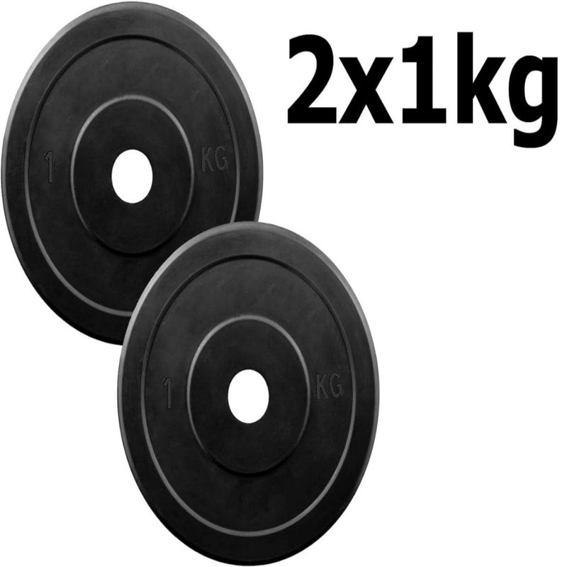 Load image into Gallery viewer, Wil jij thuis of in de sportschool je spieren trainen? Gebruik twee zwarte synthetische grondstoffen en halterschijven van 1 kg elk, werkplek met &quot;2x1kg&quot;.

