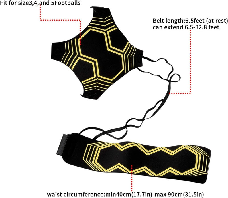 Load image into Gallery viewer, De &quot;Word een betere voetballer met de voetbal kick trainer&quot; heeft een riem met geometrisch ontwerp met een verstelbare taille van 17,7-31,5 inch, is 1,80 tot 32,8 meter lang en past op voetballen van maat 3, 4 en 5, zodat je moeiteloos je voetbalvaardigheden kunt verbeteren.
