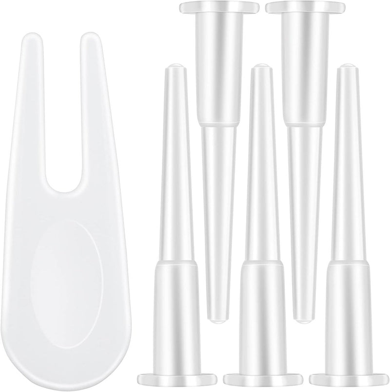 Load image into Gallery viewer, Zes witte golftees en een stevige divottool met U-vormige inkeping.
