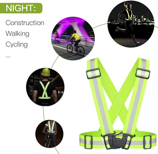 Het Reflecterend vest voor veiligheid in het donker is een felgeel reflecterend veiligheidsvest met verstelbare bandjes, ideaal voor nachtelijke activiteiten zoals fietsen, hardlopen en constructie.