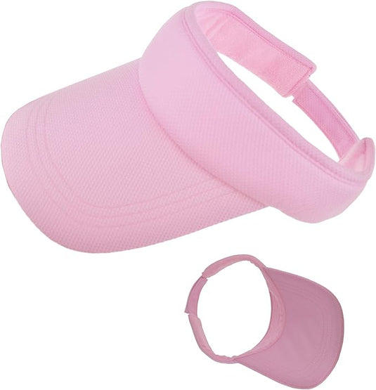 De Zonneklep voor vrouwen is een roze vizier met een gebogen rand en verstelbare band, gemaakt van sneldrogend materiaal voor comfort. Vanuit twee hoeken weergegeven, combineert het stijl met UV-bescherming voor uw favoriete sporten.