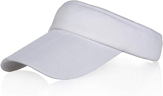De Zonneklep voor vrouwen is een grijze stoffen vizierhoed met een brede rand, getextureerde band en gemaakt van sneldrogend materiaal voor extra UV-bescherming.